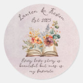 Sticker Rond Belle aquarelle Floral Love Mariage (Devant)