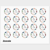 Sticker Rond Belle Aquarelle Florale Wreath Mariage initial (Feuille)