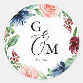 Sticker Rond Belle Aquarelle Florale Wreath Mariage initial (Devant)