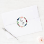 Sticker Rond Belle Aquarelle Florale Wreath Mariage initial (Enveloppe)