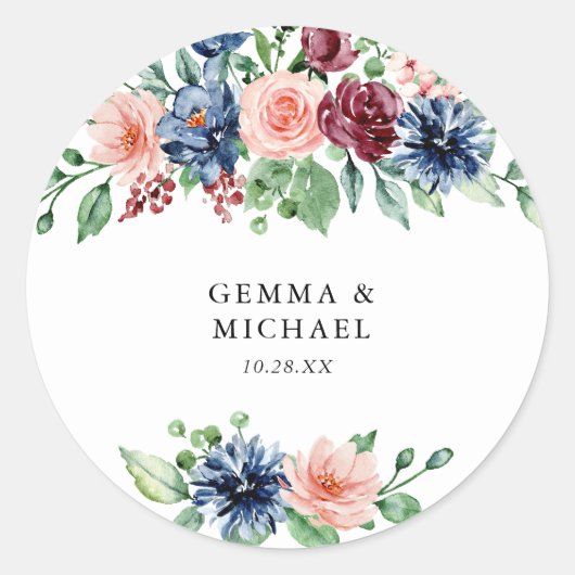 Sticker Rond Belle aquarelle Mariage floral (Devant)