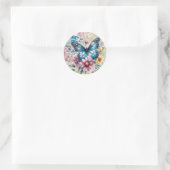 Sticker Rond Belle aquarelle printanière papillon floral (Sac)
