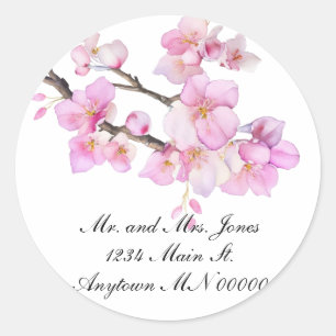 Sticker Rond Belle aquarelle rose cerisier fleurs florales