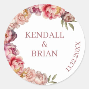 Sticker Rond Belle Aquarelle Rose Dusty Peony