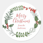 Sticker Rond Belle aquarelle rouge et verte couronne de Noël (Devant)