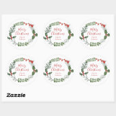 Sticker Rond Belle aquarelle rouge et verte couronne de Noël (Feuille)