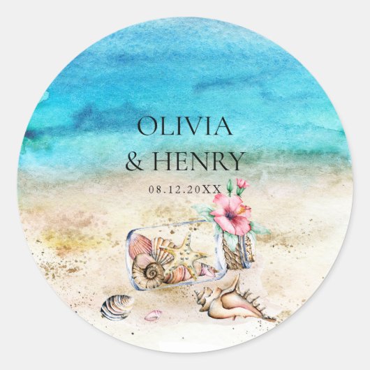 Sticker Rond Belle aquarelle Starfish Beach Mariage (Devant)
