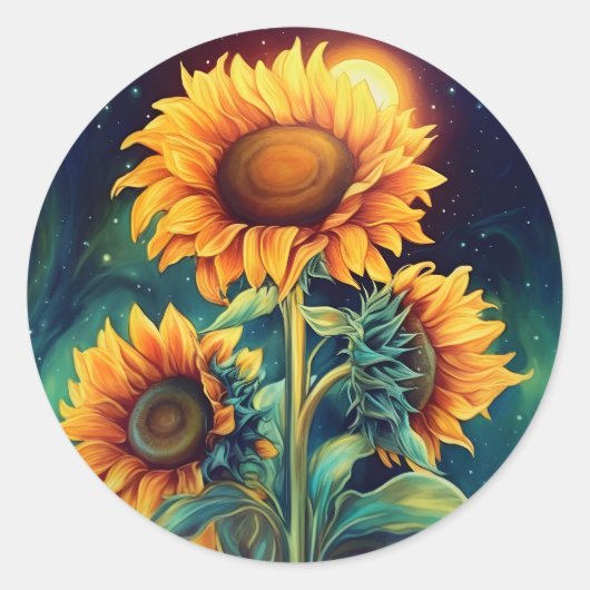 Sticker Rond Belle aquarelle tournesol floral (Devant)