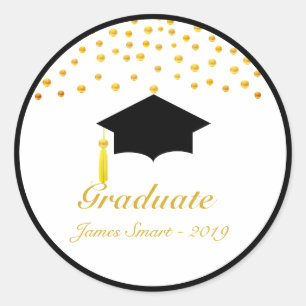 Sticker Rond Belle autocollante de diplômé avec confettis dorés