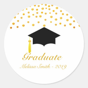 Sticker Rond Belle autocollante de diplômé avec confettis dorés