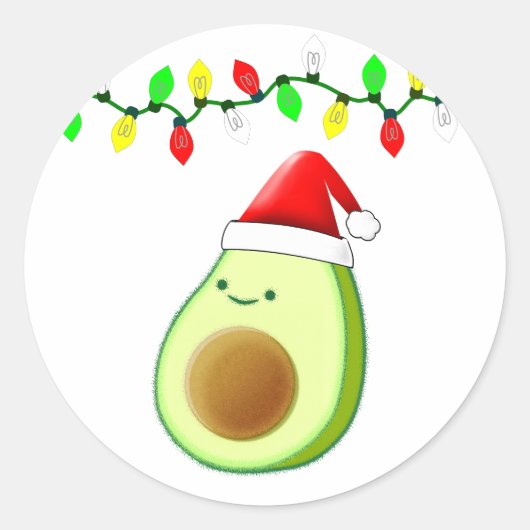 Sticker Rond Belle Avocado Dessin Santa Hat Feux de Noël (Devant)