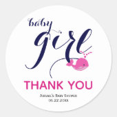 Sticker Rond Belle baleine rose océan Merci bébé fille douche (Devant)
