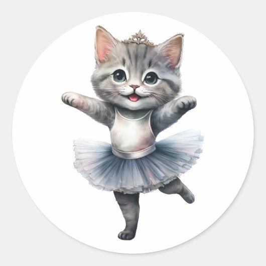 Sticker Rond Belle ballerine de chat gris danse ballet (Devant)