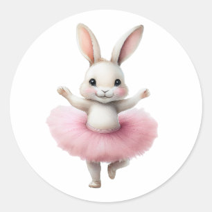 Sticker Rond Belle ballerine de lapin blanc danse ballet