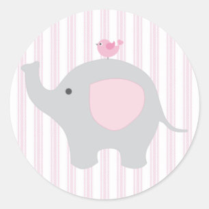 Sticker Rond Belle Bébée Fille Rose Eléphant