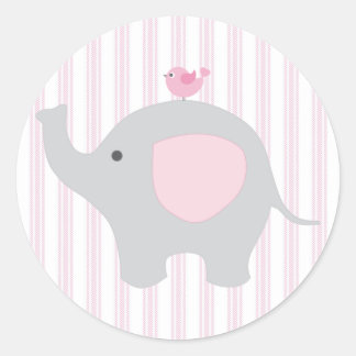 Sticker Rond Belle Bébée Fille Rose Eléphant
