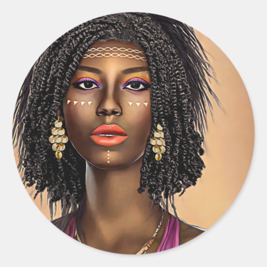 Sticker Rond Belle Black African Princess Woman Art (Devant)
