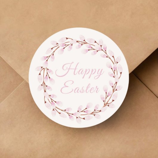 Sticker Rond Belle Botanique Rose Joyeux Pâques