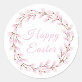 Sticker Rond Belle Botanique Rose Joyeux Pâques (Devant)