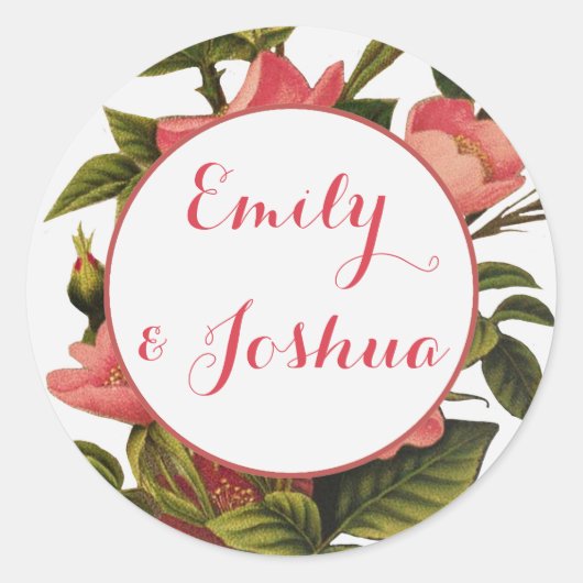 Sticker Rond Belle Botanique rose Rose vintage (Devant)