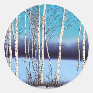 Sticker Rond Belle bouleau d'hiver