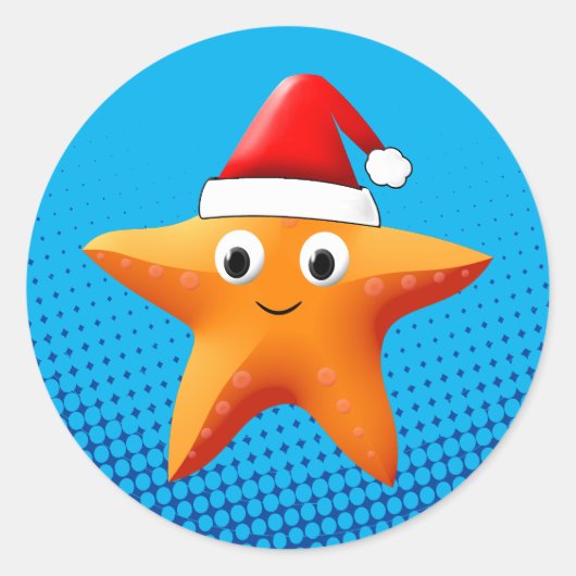 Sticker Rond Belle caricature Starfish Santa Hat (Devant)