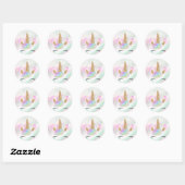Sticker Rond Belle caricature Unicorne W/ Arc-en-ciel (Feuille)