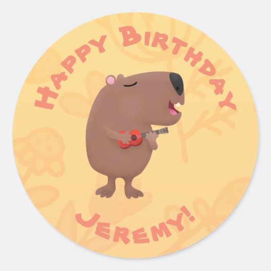 Sticker Rond Belle chanteuse capybara anniversaire personnalisé (Devant)
