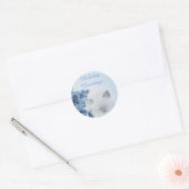 Sticker Rond Belle Chat blanc neige hiver Vacances Salutations (Enveloppe)