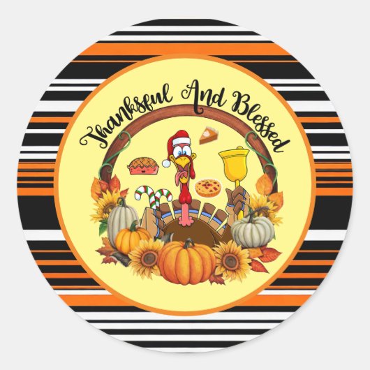 Sticker Rond Belle Collection d'automne populaire Thanksgiving (Devant)