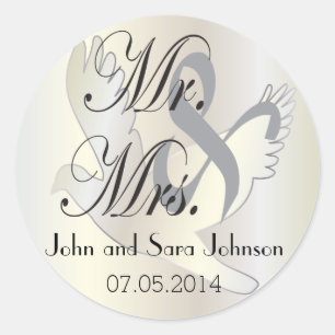 Sticker Rond Belle colombe Mariage   Pesonaliser