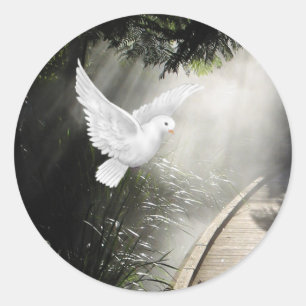 Sticker Rond Belle colombe volante en rayon de soleil