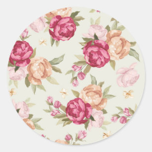 Sticker Rond Belle couleur motif pivoine sur vert