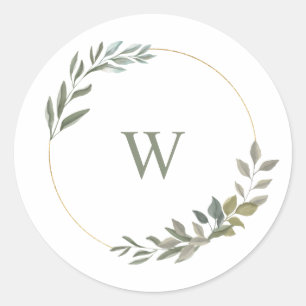 Sticker Rond Belle couronne d'aquarelle de verdure Monogramme