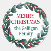 Sticker Rond Belle couronne de Noël Joyeux Noël de (Devant)