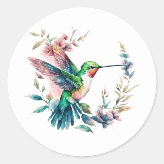 Sticker Rond Belle couronne fleurie de colibri (Devant)