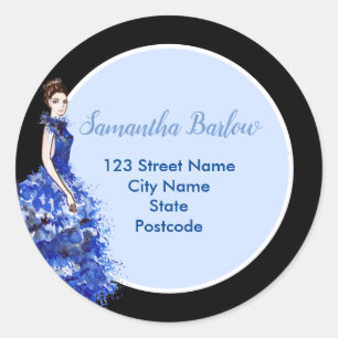 Sticker Rond Belle dame avec brillant bleu brillant Fashion Rec
