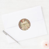 Sticker Rond Belle dame - Mucha (Enveloppe)