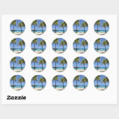 Sticker Rond Belle destination de plage tropicale (Feuille)