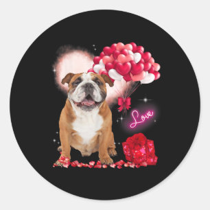 Sticker Rond Belle English Bulldog Balloon Coeur Valentines Jou