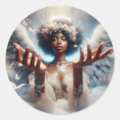 Sticker Rond Belle Ethérée Ange Afro-Américaine (Devant)