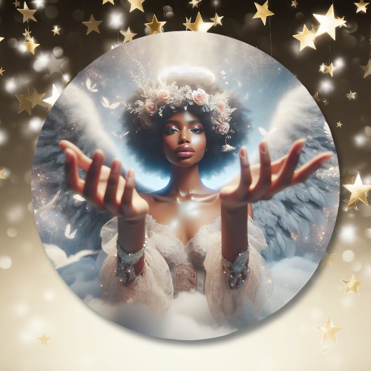 Sticker Rond Belle Ethérée Ange Afro-Américaine