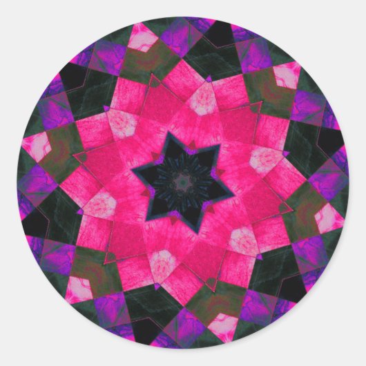 Sticker Rond Belle étoile Kaleidoscope rose et violet (Devant)