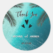 Sticker Rond Belle faveur de mariage d'été bleu océan (Devant)