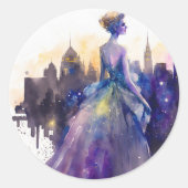 Sticker Rond Belle Femme | Abstrait Fairytale City Princess (Devant)