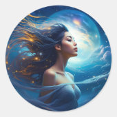 Sticker Rond Belle femme avec Arrière - plan céleste (Devant)
