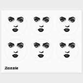 Sticker Rond Belle femme Yeux lèvres Maquillage visage Art orig (Feuille)