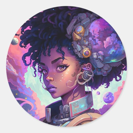 Sticker Rond Belle Fille Afro Haired (Devant)