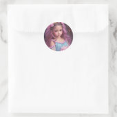 Sticker Rond Belle fille aux fleurs roses dans ses cheveux (Sac)