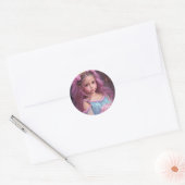 Sticker Rond Belle fille aux fleurs roses dans ses cheveux (Enveloppe)